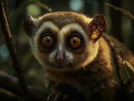Loris monkey portrait created with Generative AI technology photo