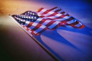 American flag illuminated macro photo