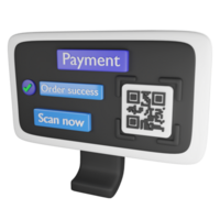 Payment by QR code on computer clipart flat design icon isolated on transparent background, 3D render online shopping concept png