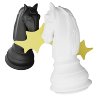 Black knight vs white knight clipart flat design icon isolated on transparent background, 3D render chess and board game concept png