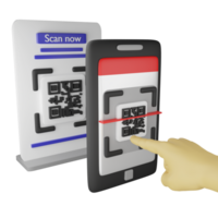 Touchscreen for scan QR code on smartphone clipart flat design icon isolated on transparent background, 3D render digital symbol and online shopping concept png