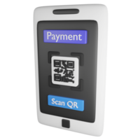 Payment by QR code on smartphone clipart flat design icon isolated on transparent background, 3D render online shopping concept png