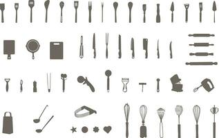 Baking kitchen tools silhouettes, Bakery silhouette, Kitchen tools silhouettes vector