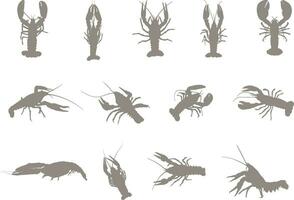 Crayfish silhouette, Lobsters silhouette vector