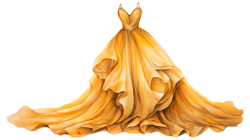 Beautiful realistic watercolor women golden dress on transparent background ai generated png