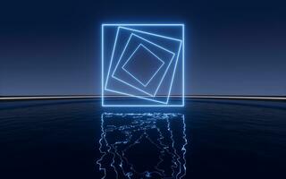 Glowing neon lines with water surface background, 3d rendering. photo