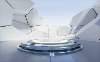 Empty ground with creative geometry background, 3d rendering. photo