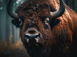 Bison portrait created with Generative AI technology photo