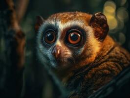 Loris monkey portrait created with Generative AI technology photo