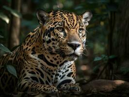 Jaguar portrait close up created with Generative AI technology photo