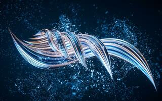 Flowing curve and particles background, 3d rendering. photo