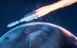 Rocket in the outer space, 3d rendering. photo