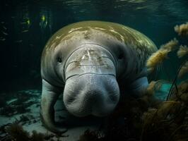 Dugong portrait created with Generative AI technology photo