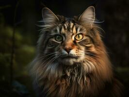 Norwegian forest cat portrait close up created with Generative AI technology photo