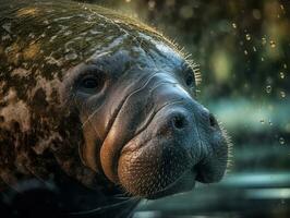 Manatee portrait created with Generative AI technology photo