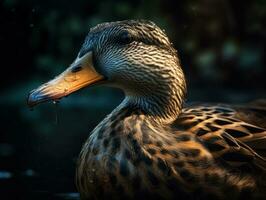 Duck bird portrait created with Generative AI technology photo