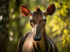 Okapi portrait created with Generative AI technology photo