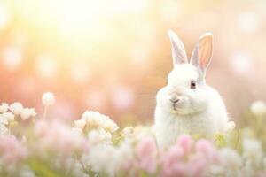 Close-up of cute rabbit with beautiful bokeh background, Generative AI illustration photo