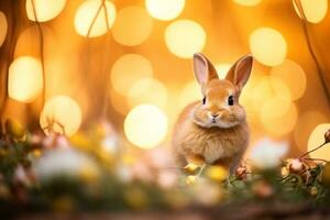 Close-up of cute rabbit with beautiful bokeh background, Generative AI illustration photo