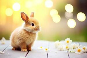 Close-up of cute rabbit with beautiful bokeh background, Generative AI illustration photo