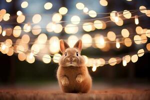 Close-up of cute rabbit with beautiful bokeh background, Generative AI illustration photo