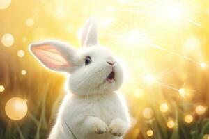 Close-up of cute rabbit with beautiful bokeh background, Generative AI illustration photo