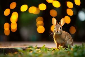 Close-up of cute rabbit with beautiful bokeh background, Generative AI illustration photo