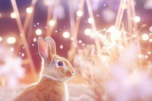 Close-up of cute rabbit with beautiful bokeh background, Generative AI illustration photo