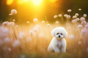 Close-up of cute dog with beautiful bokeh background, Generative AI illustration photo