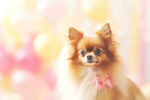 Close-up of cute dog with beautiful bokeh background, Generative AI illustration photo