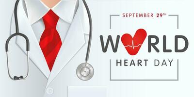 World Heart Day, doctor, stethoscope and red tie. Vector illustration