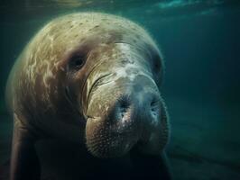 Dugong portrait created with Generative AI technology photo