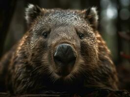 Wombat portrait created with Generative AI technology photo