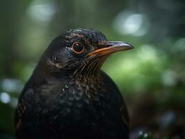 Blackbird bird portrait created with Generative AI technology photo