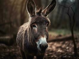 Donkey portrait created with Generative AI technology photo