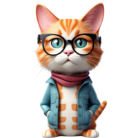 Hipster Comic Character Cat. AI Generative png