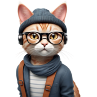 Hipster Comic Character Cat. AI Generative png