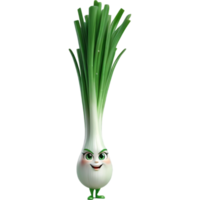Green green onion 3D illustration. AI Generative png