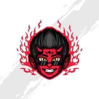 frio rojo diablo chico vistiendo Gafas de sol mascota logo vector