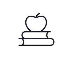 Education sign. Vector symbol drawn in trendy line style. Perfect for mobile apps, online shops, stores, adverts, UI. Editable stroke. Line icon of apple on stack of books