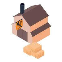 Blacksmith workshop icon isometric vector. Blacksmith building and postal parcel vector