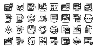 Multi factor authentication icons set outline vector. Laptop security vector