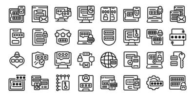 Multi factor authentication icons set outline vector. Laptop security vector