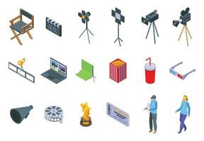 Film director icons set isometric vector. Making shooting vector