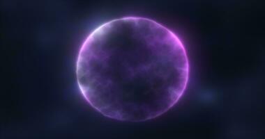 Abstract purple energy sphere round glowing magical digital futuristic space background photo