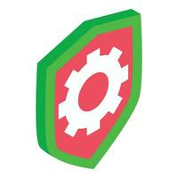 Technical support icon isometric vector. Symbolic shield with gear image inside vector