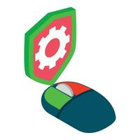 Tech support icon isometric vector. Computer mouse and shield with gear image vector