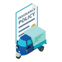 Insurance concept icon isometric vector. Insurance policy and three wheeled car vector