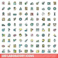 100 laboratory icons set, color line style vector