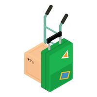 Postal delivery icon isometric vector. Hand cart with parcel and travel suitcase vector